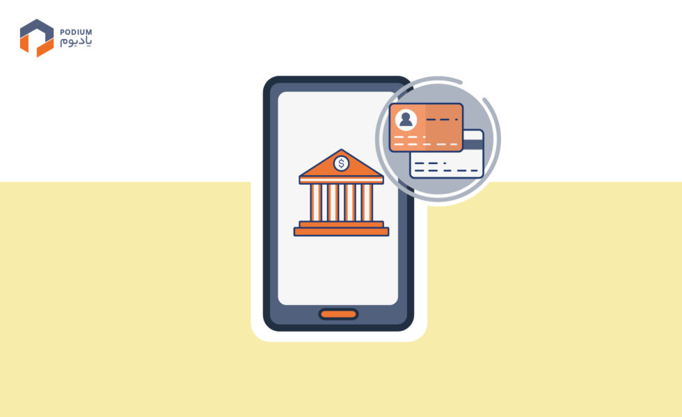 تصویر یک گوشی با علامت بانک در وسط و کارت اعتباری برای مقاله تبدیل شماره ملی به شماره حساب